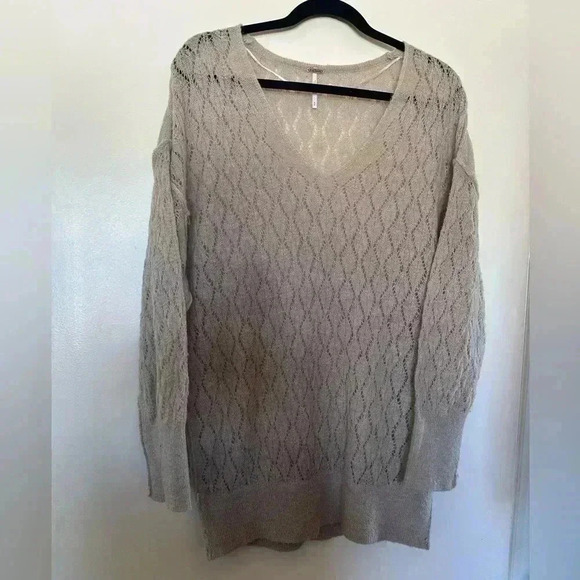 NWT Free People Taupe V-Neck Long Sleeve Sweater - Picture 1 of 8